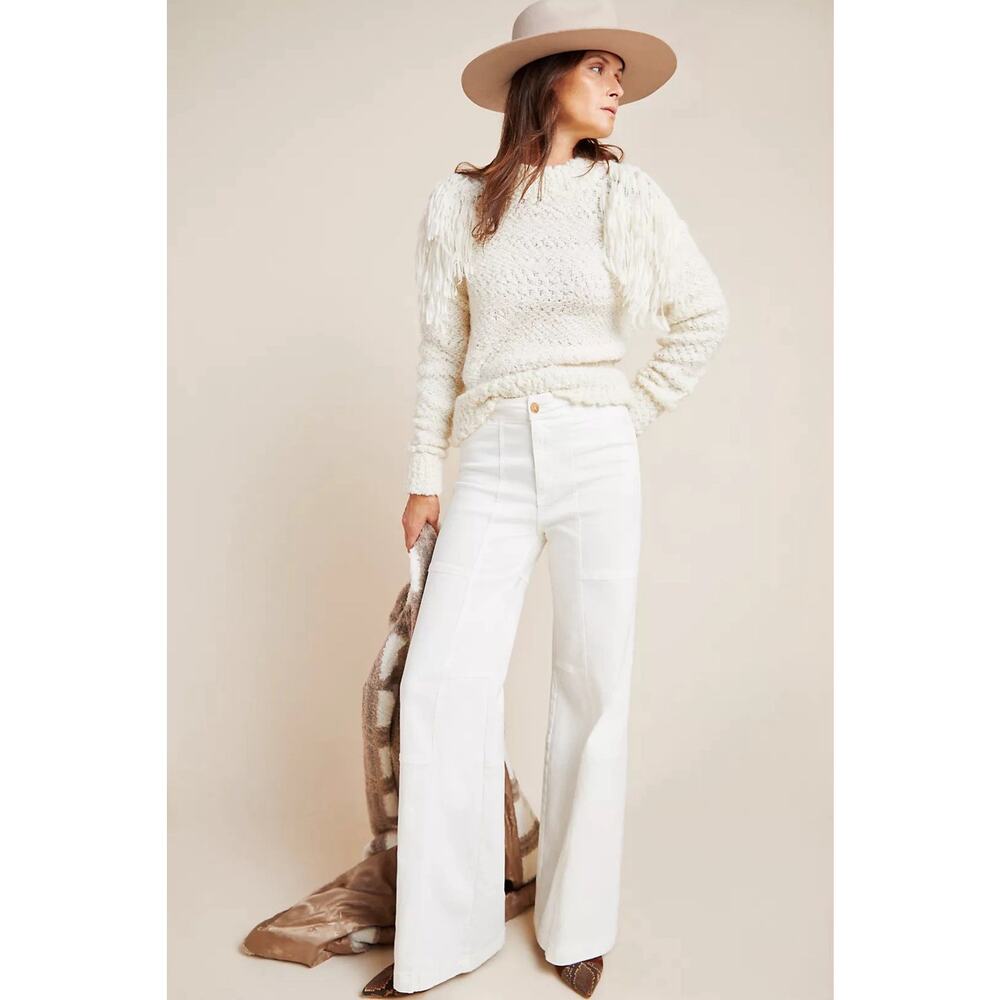 Pilcro Wide-Leg Jeans Women’s 25 White Stretch Ultra High-Rise Shirt Patchwork - Picture 11 of 13